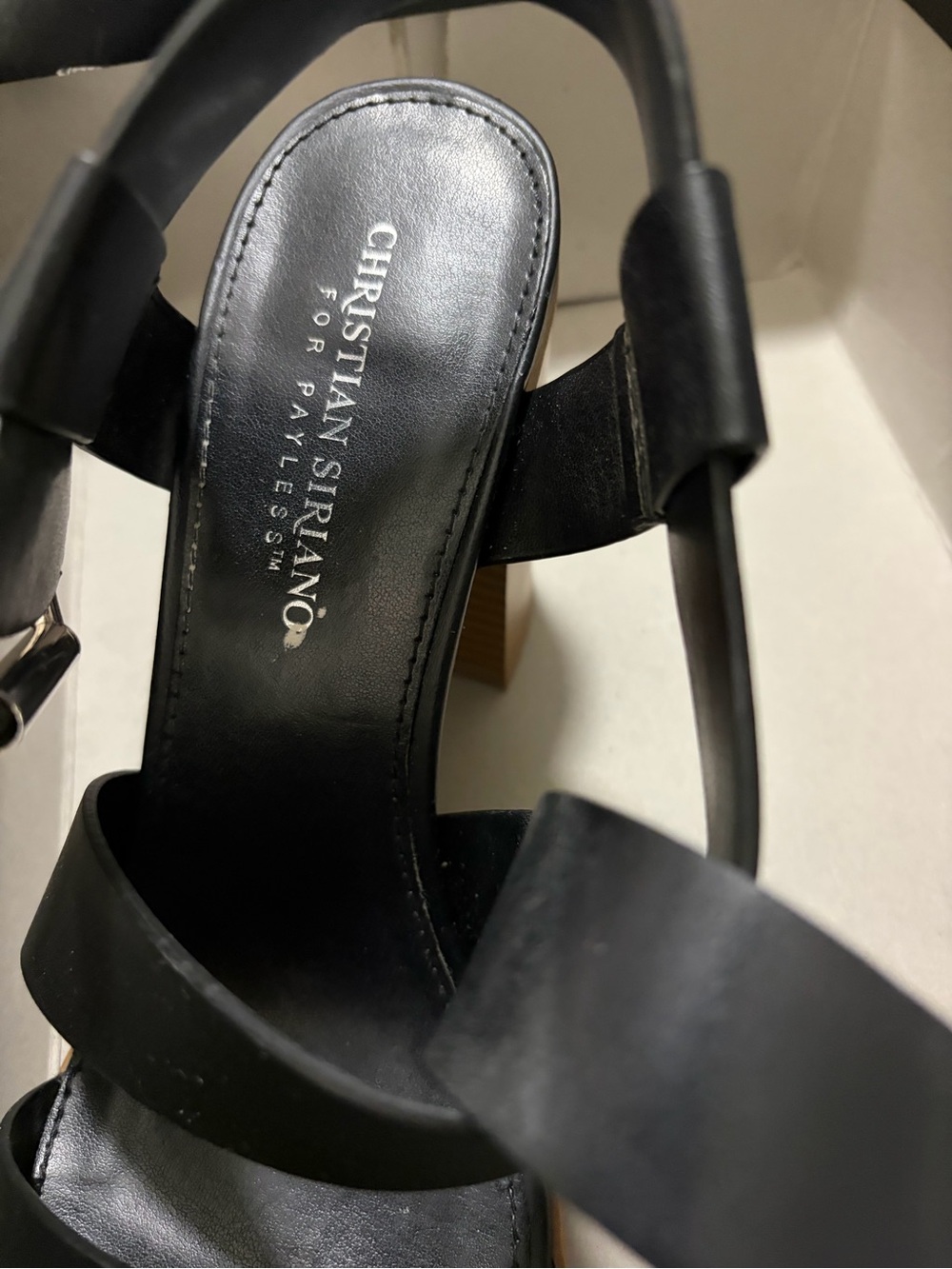 Christian Siriano Black Leather Block Heel Strappy Sandals